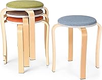Vista 1 de Taburetes de madera, juego de 4 sillas redondas tapizadas sin espalda apilables para comedor, cocina, hogar, jardín, sala de estar y aula (D4002)