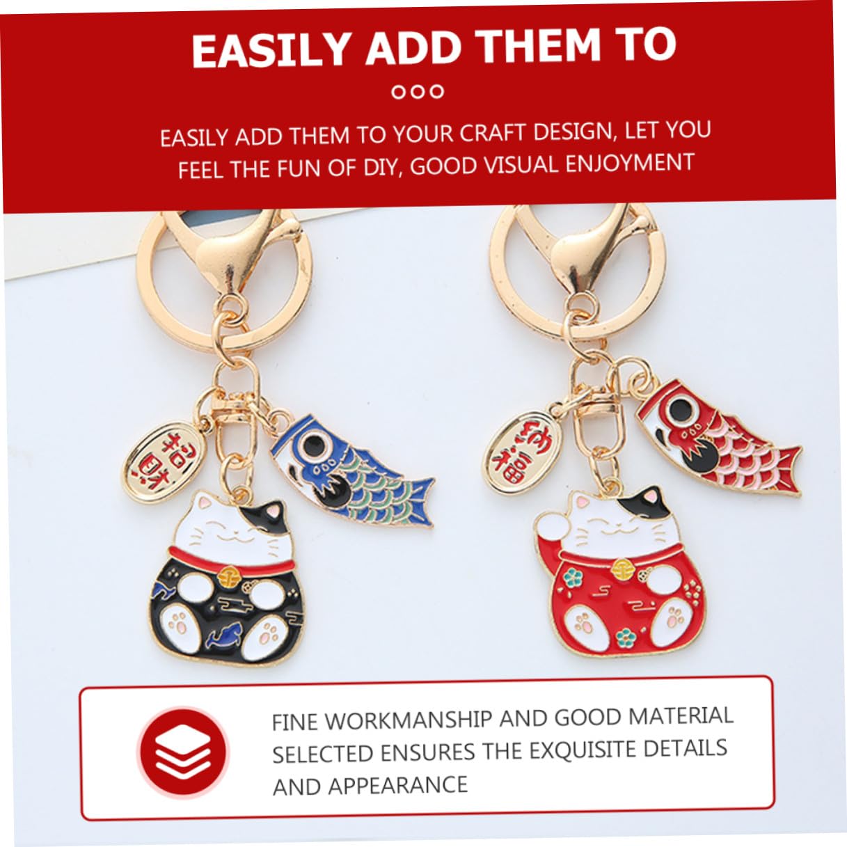 SOLUSTRE Llaveros Kawaii de Gato Fortuna en Aleación de Zinc, Set de 2 para Colgantes de Equipaje y Decoración de Bolsos, Diseño Japonés para Uso Diario