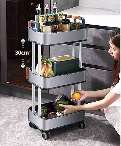Miniatura 6 de Carrito de almacenamiento de acero inoxidable con ruedas de 3 niveles, estantería móvil deslizante, estantes de almacenamiento, carrito de cocina
