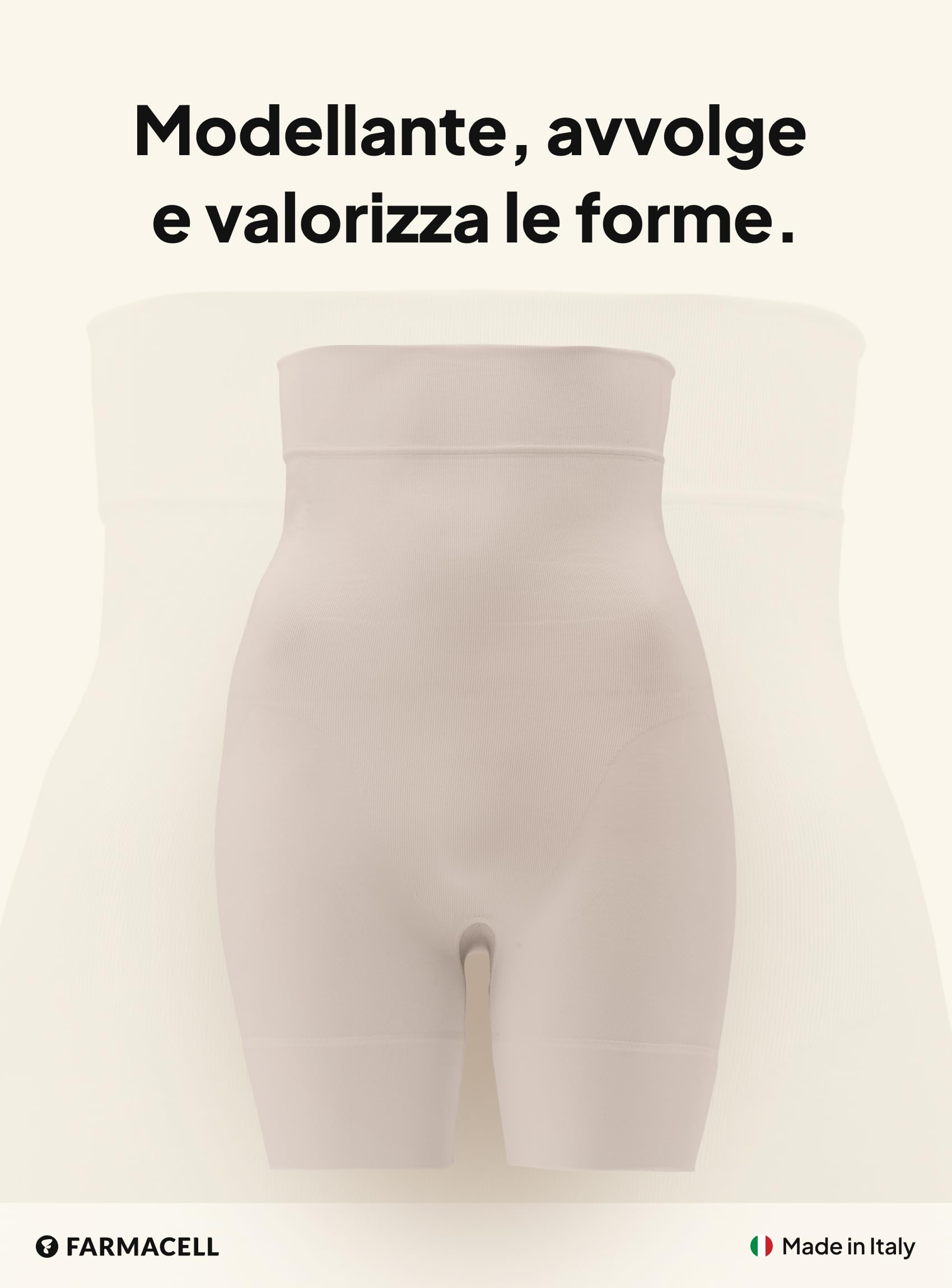 FarmaCell Pantaloncino Contenitivo Modellante Vita Alta, Shorts Push Up Glutei, Pancia Piatta, Made in Italy, 602