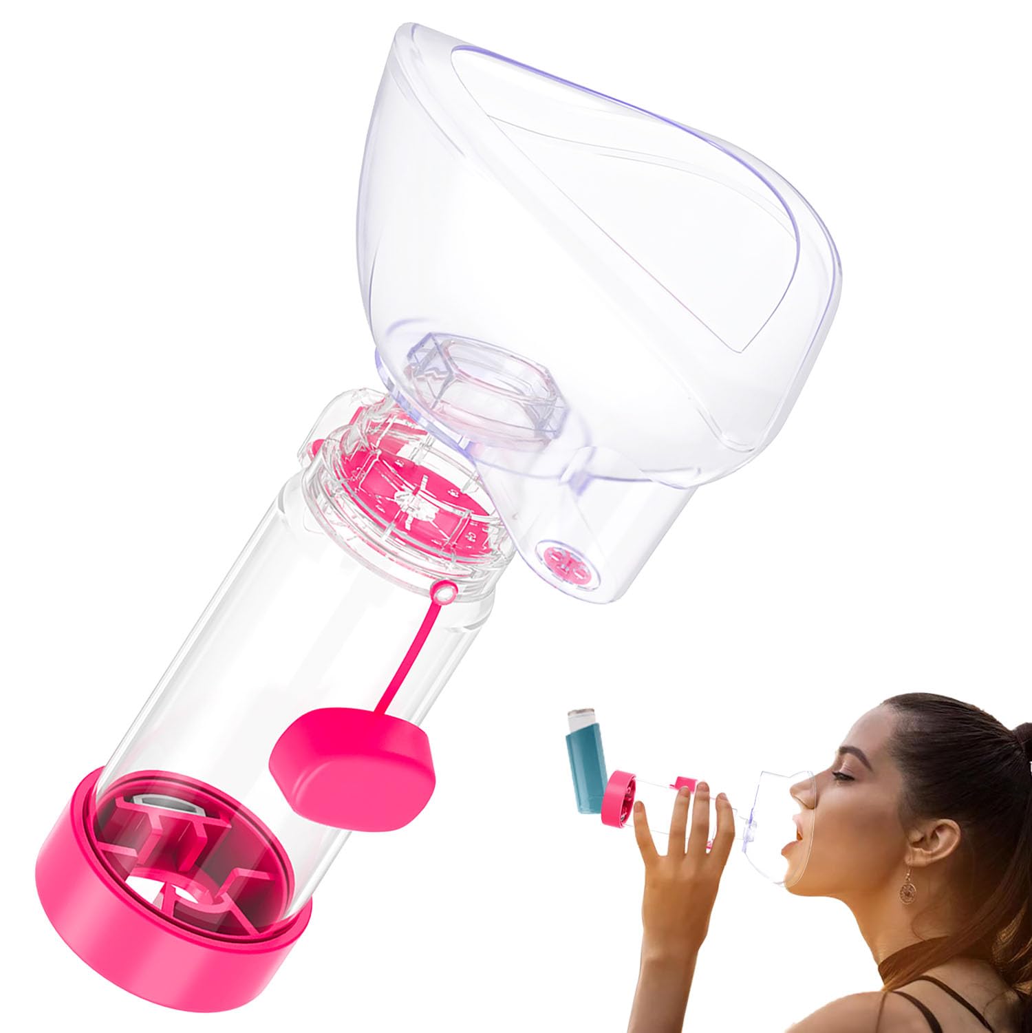 Inhaler Spacer for Kids and Adults, Soft Fit Mask, Portable and Lightweight, Suitable for Home and Travel – Nessi OTC Spacer (Pink/Adult)