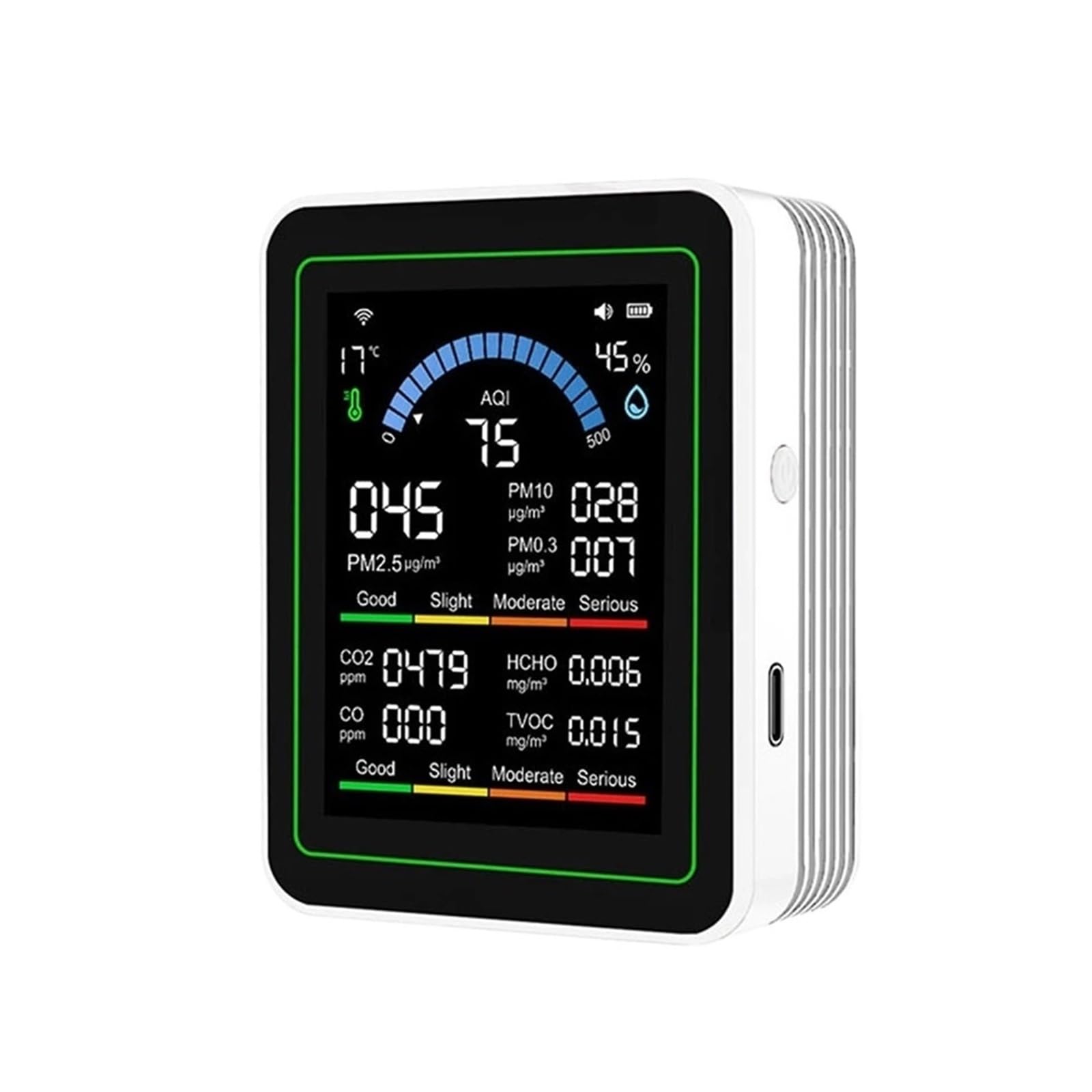 Qzcx Bianco 10-In-1 Air Quality Detector Co2 Monitor Formaldehyde Detector Temperature And Humidity Meter(Bianco)