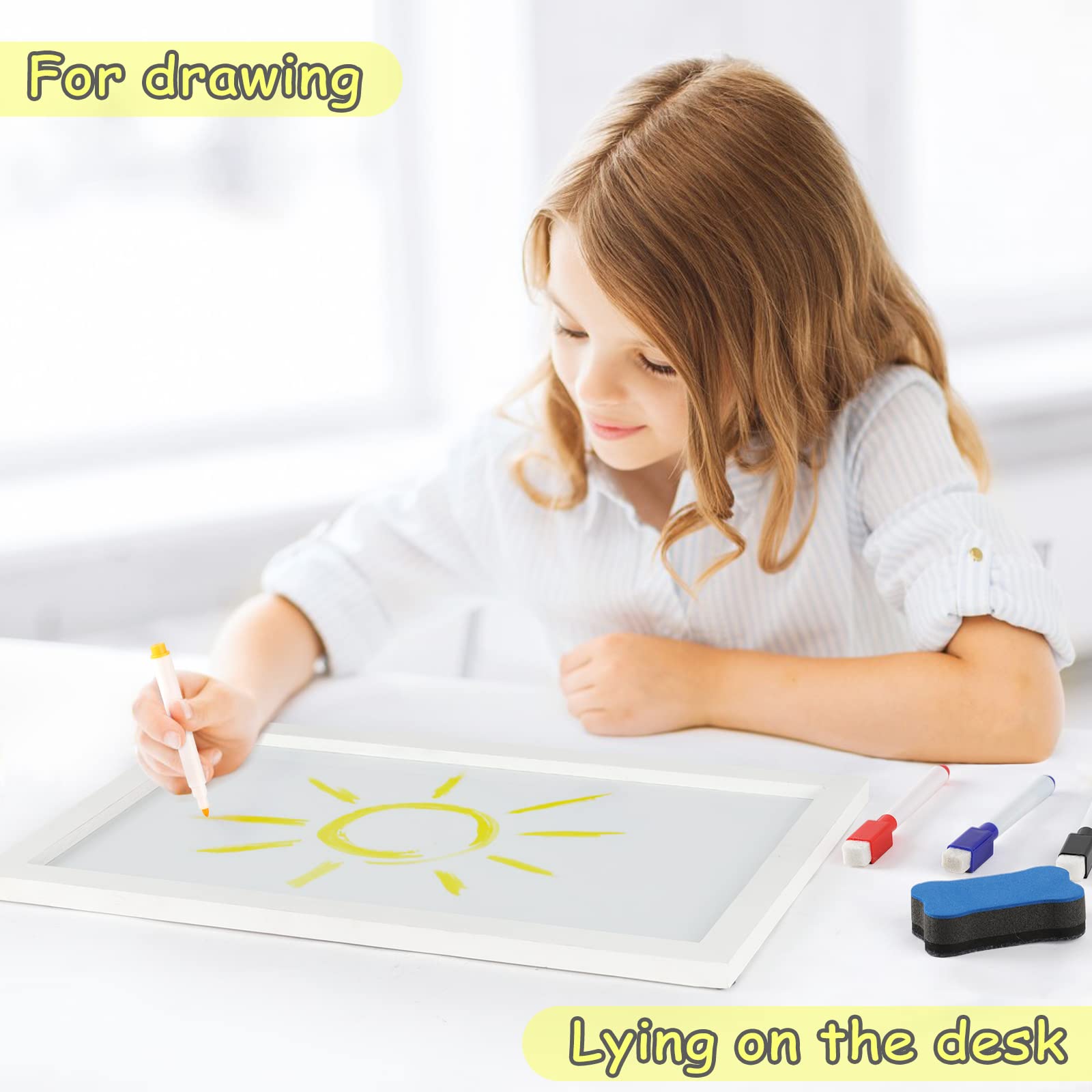 Tableau Blanc Hebdomadaire Effaçable 40,6x30,5cm - Cadre Bois Minimaliste Magnétique