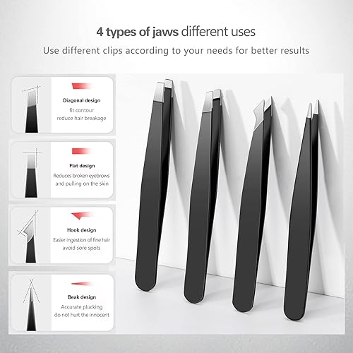 Miniatura 6 de Juego de pinzas, pinzas de cejas de acero inoxidable de alta precisión para vello facial, kit de eliminación de astillas y cabello que crece hacia