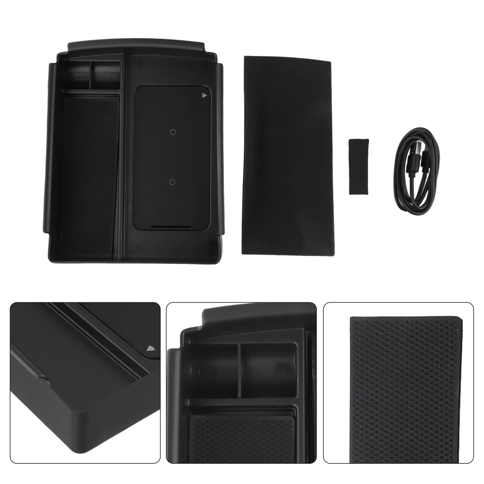 Caja Almacenamiento Con Reposabrazos Para Consola Coche Cargador Inalámbrico Para Tesla Para Modelo X Para Modelo S 2016-2020 Cable Alimentación