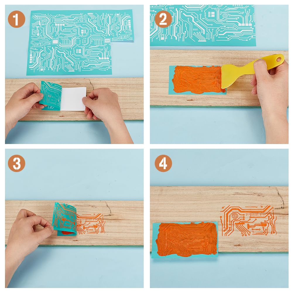 INFUNLY 2-Piece Circuit Board Stencil Set - 8.5x11 Inch Adhesive Stencils for Painting, Mesh Background, Wood Home Decor - Image 3