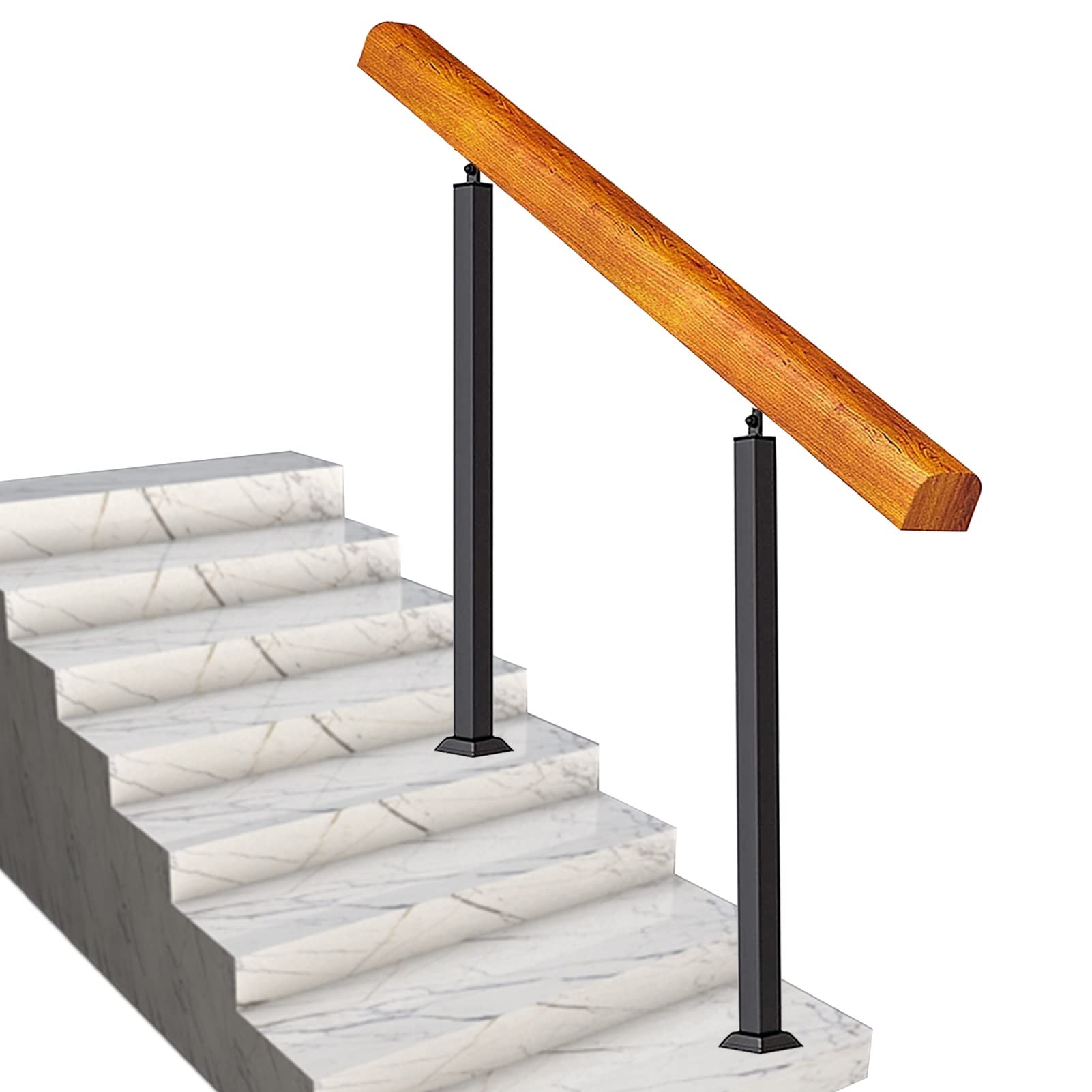 Rampe d'escalier extérieure pour marche en bois et surface plane