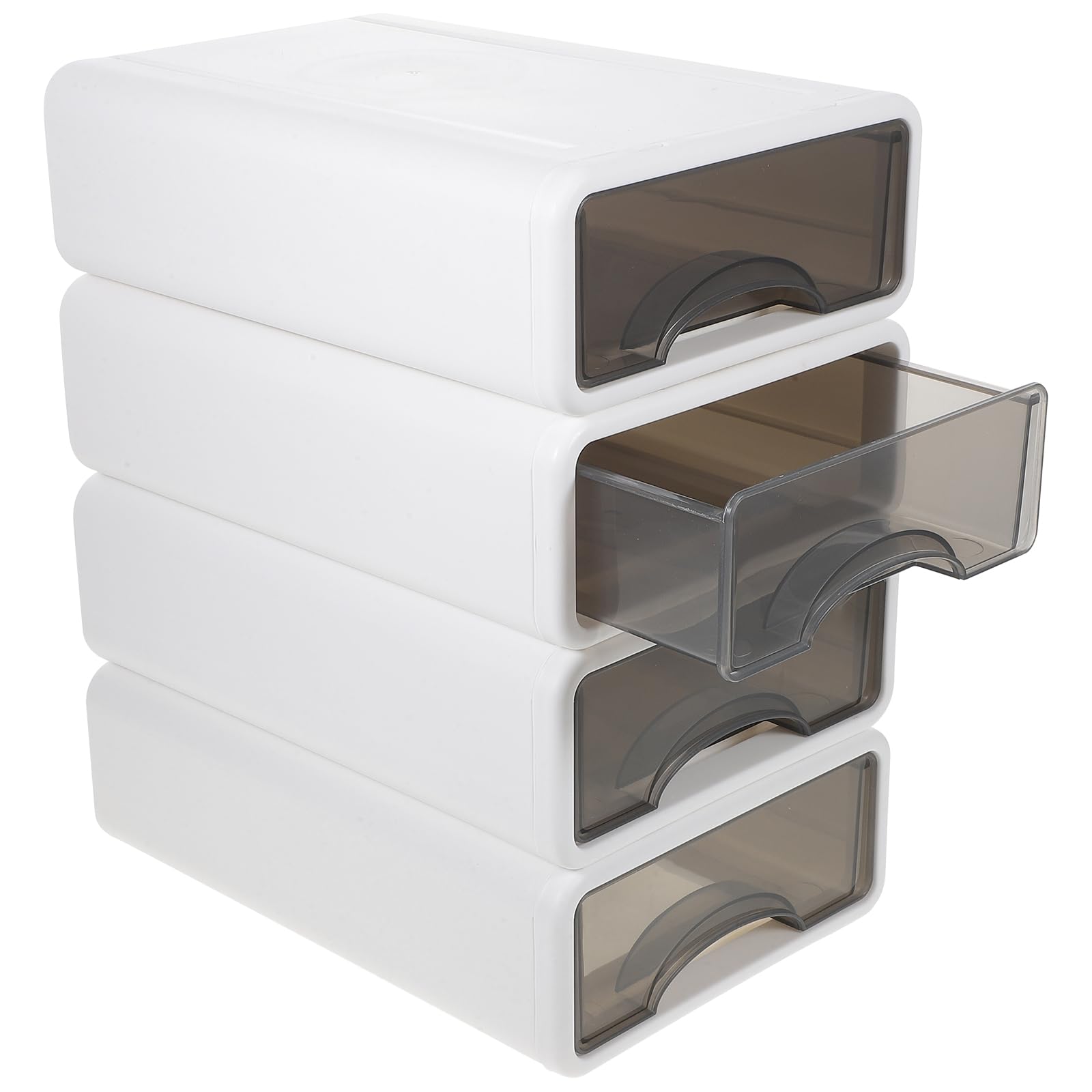 CANIGHT Schubladen Aufbewahrungsbox 4 Stück Stapelbar aus Durchsichtigem Kunststoff Multifunktionaler Organizer für Büro Schule und Kosmetik mit Großzügigem Stauraum