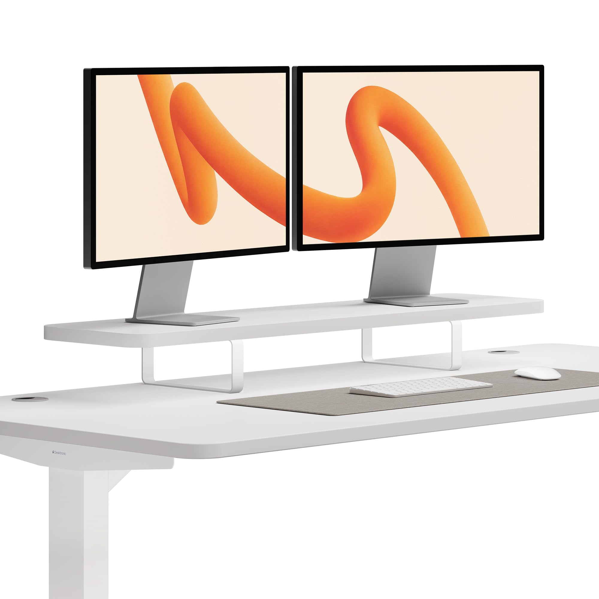 Desktronic Supporto Monitor, Mensola Scrivania per Monitor e Laptop, 114 x 28 x 12,8 cm, 25 mm Laminato Bianco e Gambe in Acciaio, 30 kg, Bianco