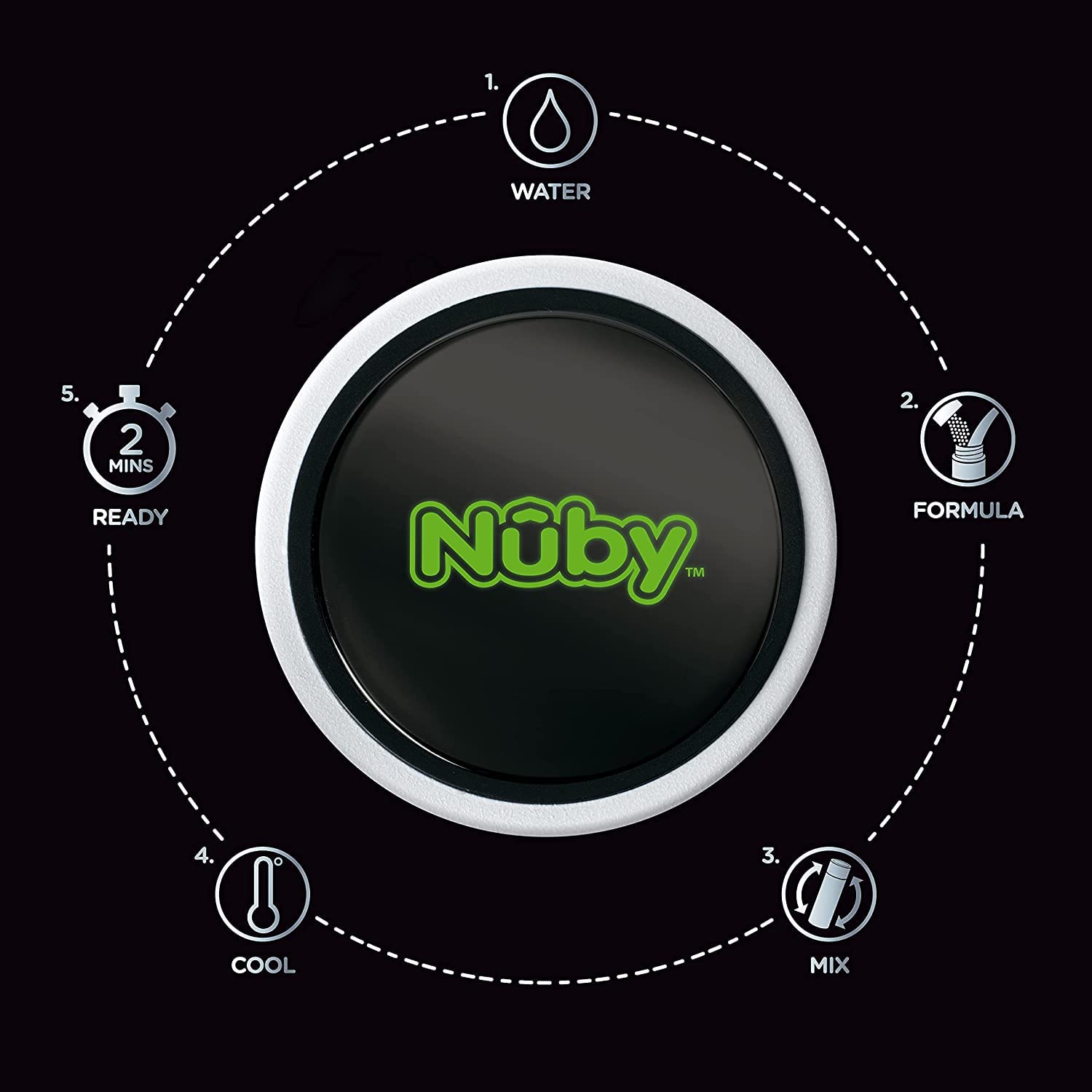 Nuby - RapidCool™ - Prepara la pappa perfetta per neonati in soli 2 minuti - Con distributore di polvere di latte e coperchio digitale - Bianco - 0+ mesi