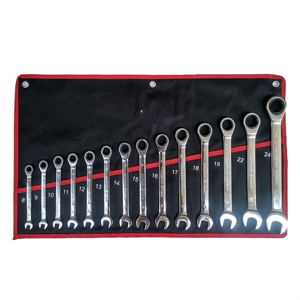 Llaves Fijas Con Carraca Juego de llaves de trinquete Plum Blossom Llave de combinación abierta Llave de trinquete doble rápida de dos vías Herramientas de reparación de automóviles Llave Carraca(14pc