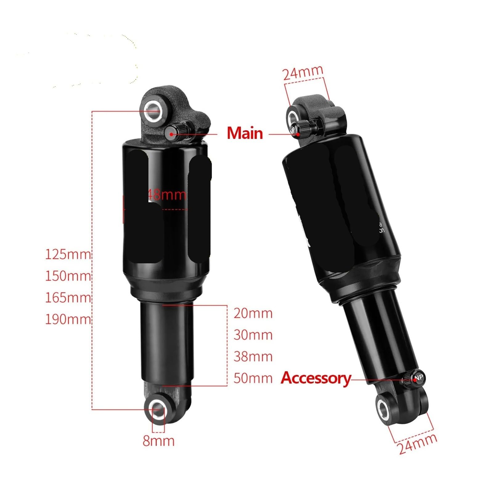 A5RR1 Ammortizzatore posteriore for mountain bike regolabile 125-190 mm(RE 125MM)