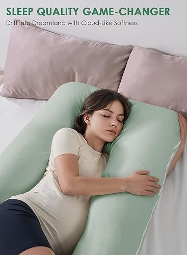 Miniatura 4 de QUEEN ROSE Almohadas de embarazo, almohada de algodón suave en forma de U para dormir, almohada de maternidad para mujeres embarazadas, color verde