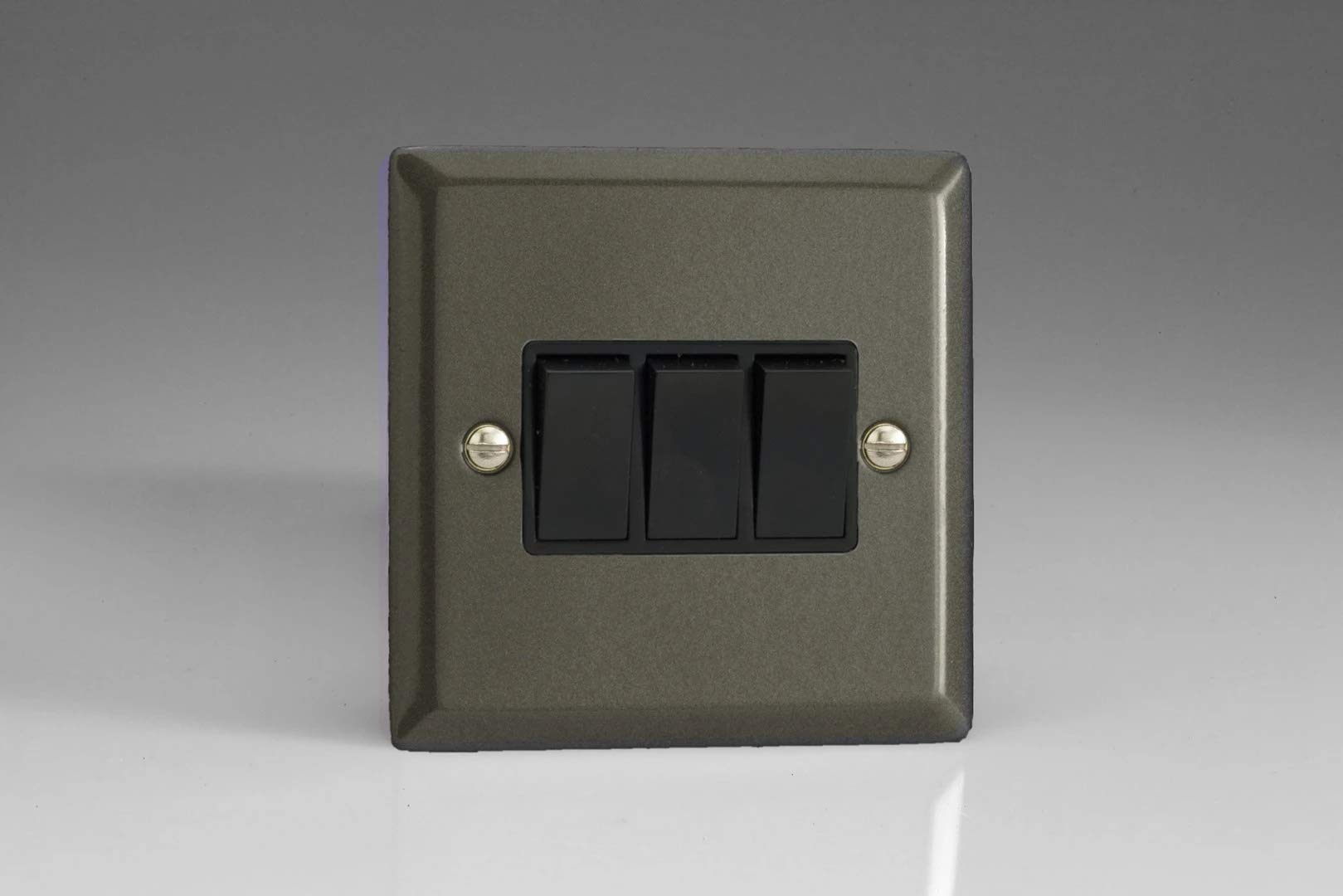 Varilight 3-Gang 10A 1- or 2-Way Rocker Switch Graphite 21