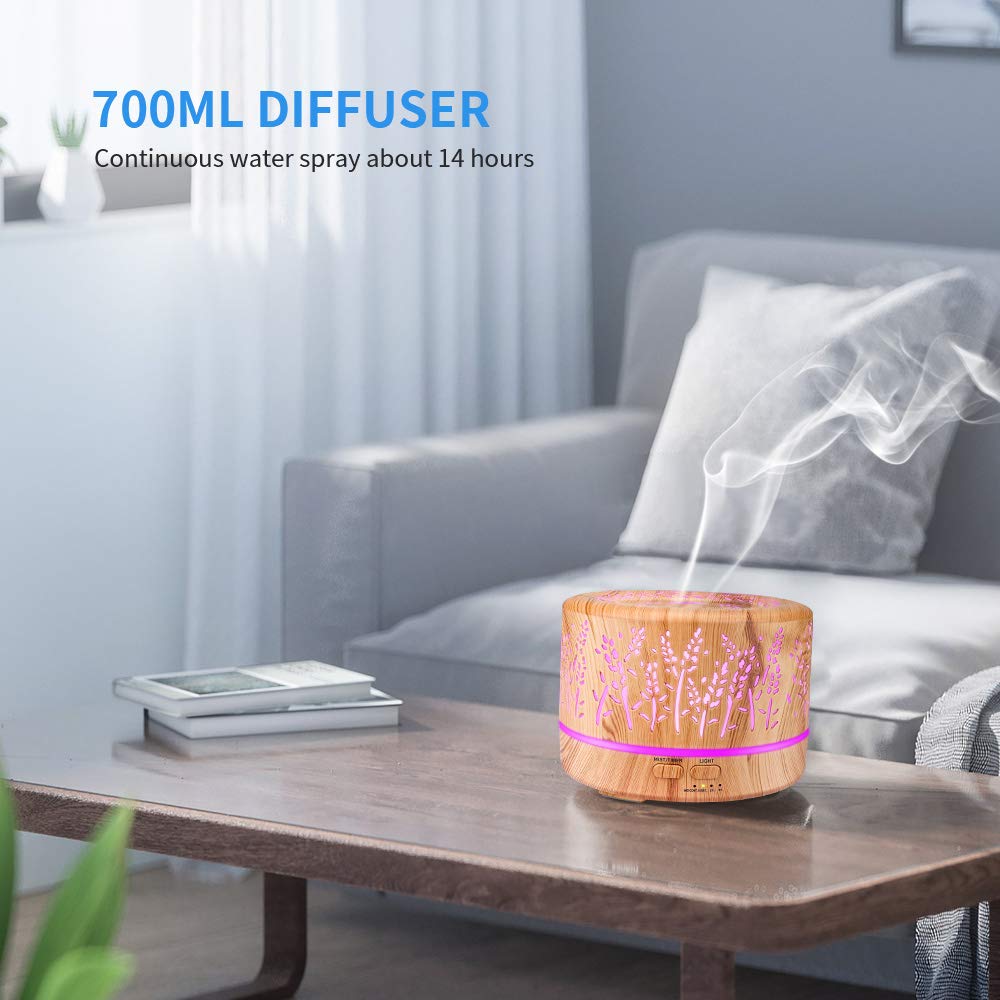Dyfuzor aromatu 500ml z zestawem olejków eterycznych 8x10ml, bez BPA, z timerem i oświetleniem LED, do domu biura spa