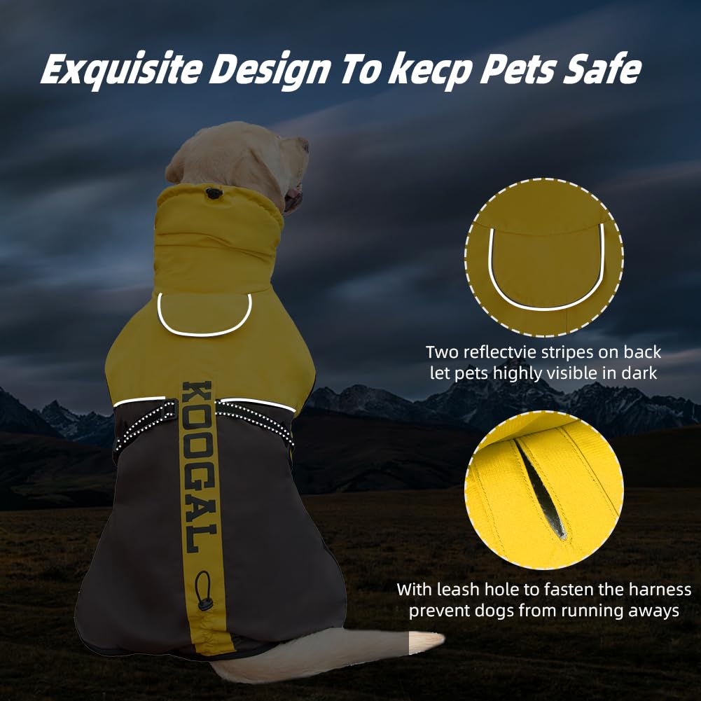 Manteau jaune pour chien, veste d'hiver imperméable, veste de neige chaude et coupe-vent, col roulé réfléchissant, réglable, pour chiens de petite à 4XL