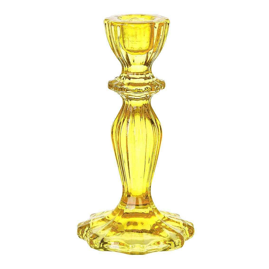 Talking Tables - Yellow Glass Candlestick Holder, Decorative Taper Candle Stand, Elegant Dinner Party Decorations, Easter Home Décor, Summer Birthday, Garden, Wedding
