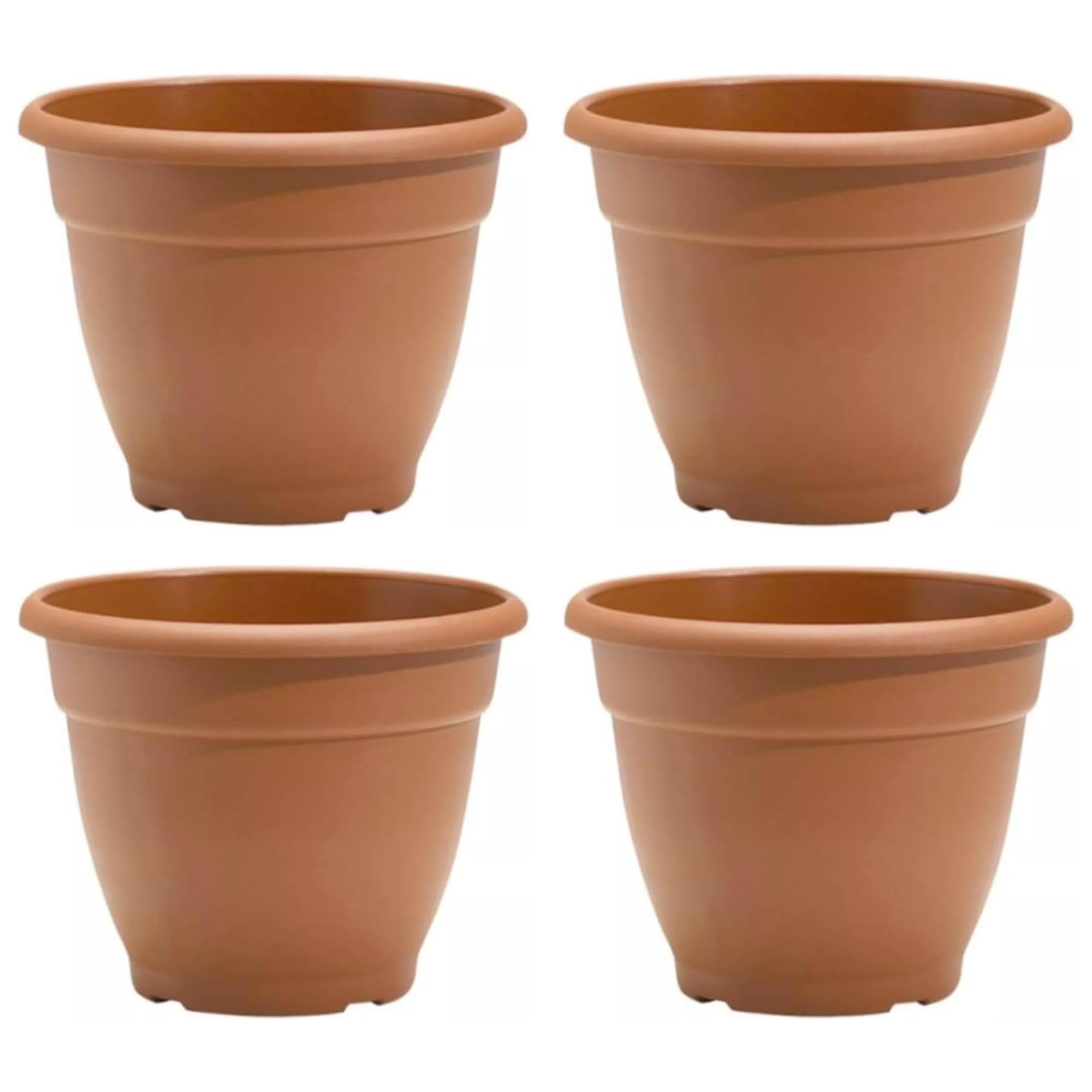 Fyne-Finds Terracotta Round Plastic Plant Pot 30Cm,12Inch 9.5Liters Garden Indoor Outdoor Cover Drainage Holes, Weather, Frost Proof Planter (4, )