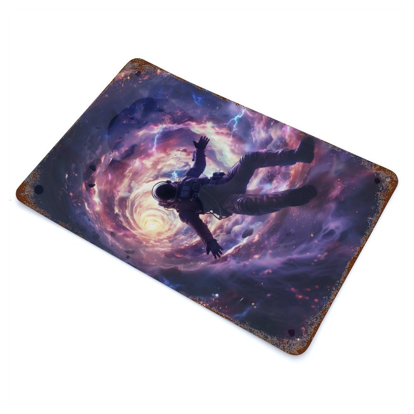 Black Hole Astronaut Rusty Metal Tin Sign 11.8"x7.9", for Basement, Hobby Room And Garage Decor, Retro Wall Decor