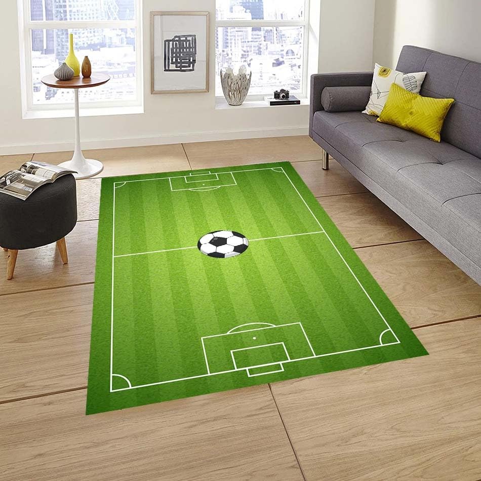 Linen Basics Printed Velvet Carpet Rug Runner for Bedroom/Living Area/Home with Rubber Backing (Green Foot Ball Print)-image-40
