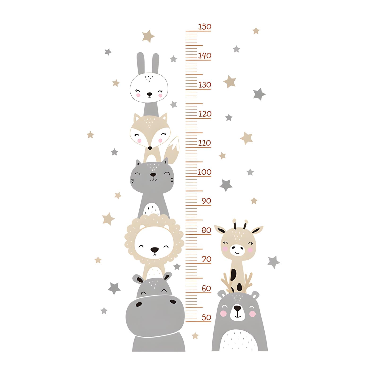HIMKI Messlatte für Kinder-Wandtattoo Kinderzimmer-Kinder Höhe Diagramm Wandsticker Waldtiere Wandaufkleber für Kinderwachstum-Geschenke für Jungen & Mädchen-Skala misst 50-150 cm (Smiley-Tiere)
