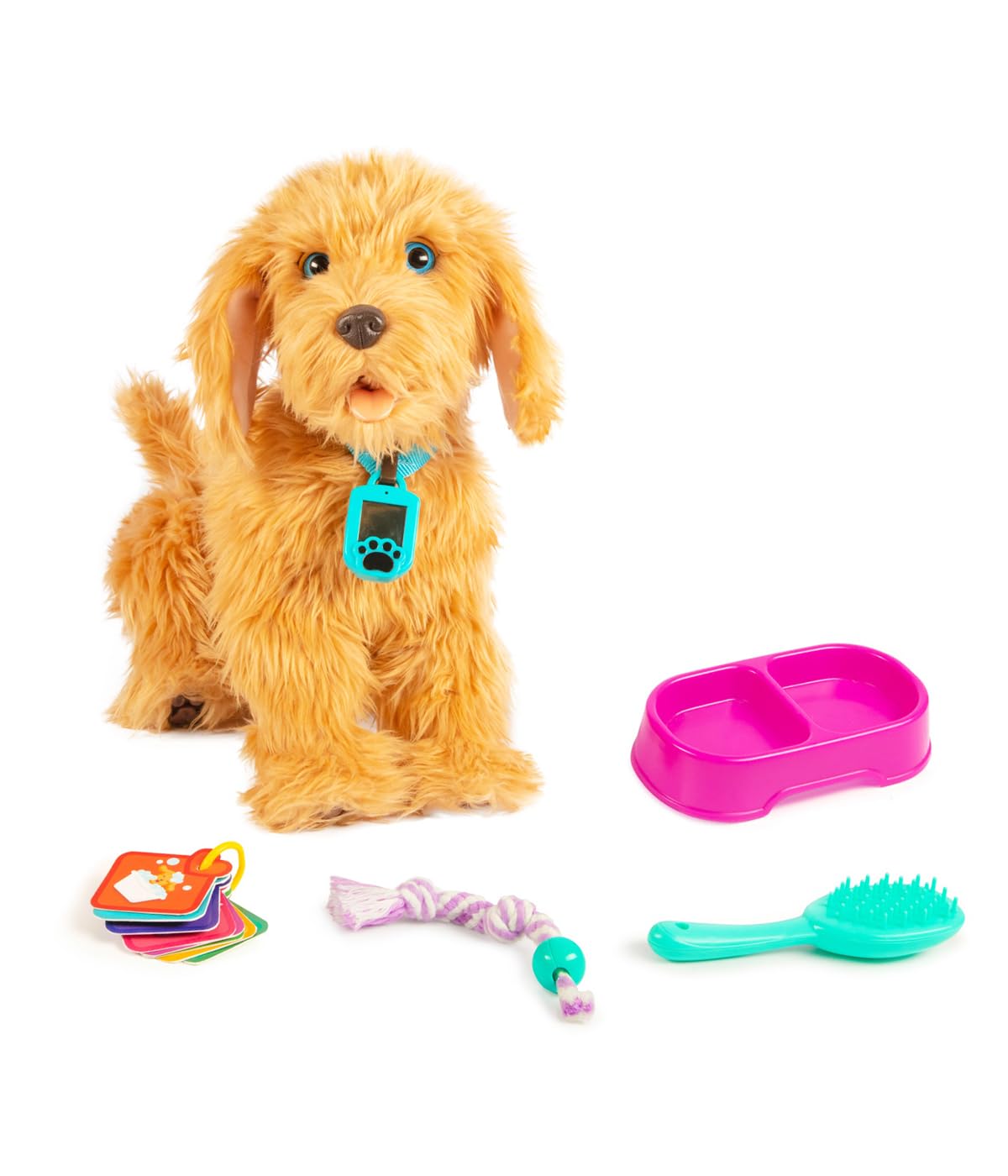MOJI, el Gran Cachorro Labradoodle Interactivo con 150 respuestas. El Perro tierno responde a los comandos de Voz, el Tacto y Las Tarjetas Incluidas.
