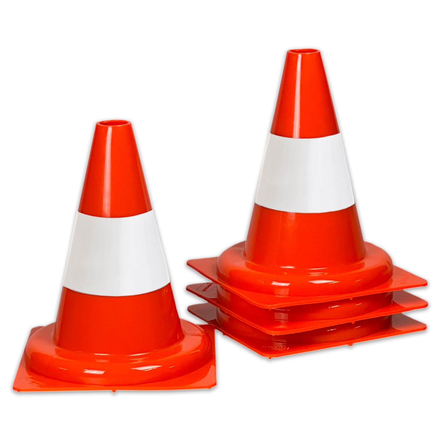 UvV Pylon 4 Stück Set zur Markierung für Slalom, Tore, Haushalt oder Spiel 30 cm Höhe aus PVC Kunststoff orange (30 cm Pylon)