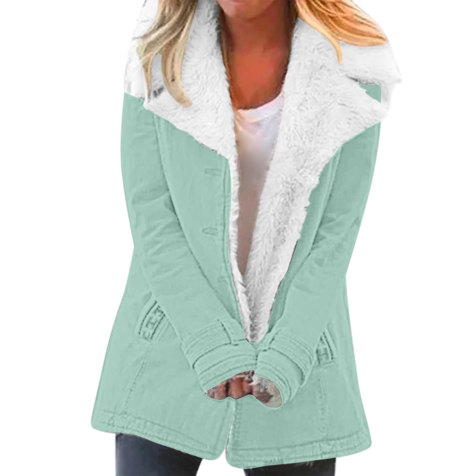 Lolvmvchi Winter Jackets For Women Solid Pocket Hooded Coat Long Sleeve Knit Button Top Solid Color Warm Coat
