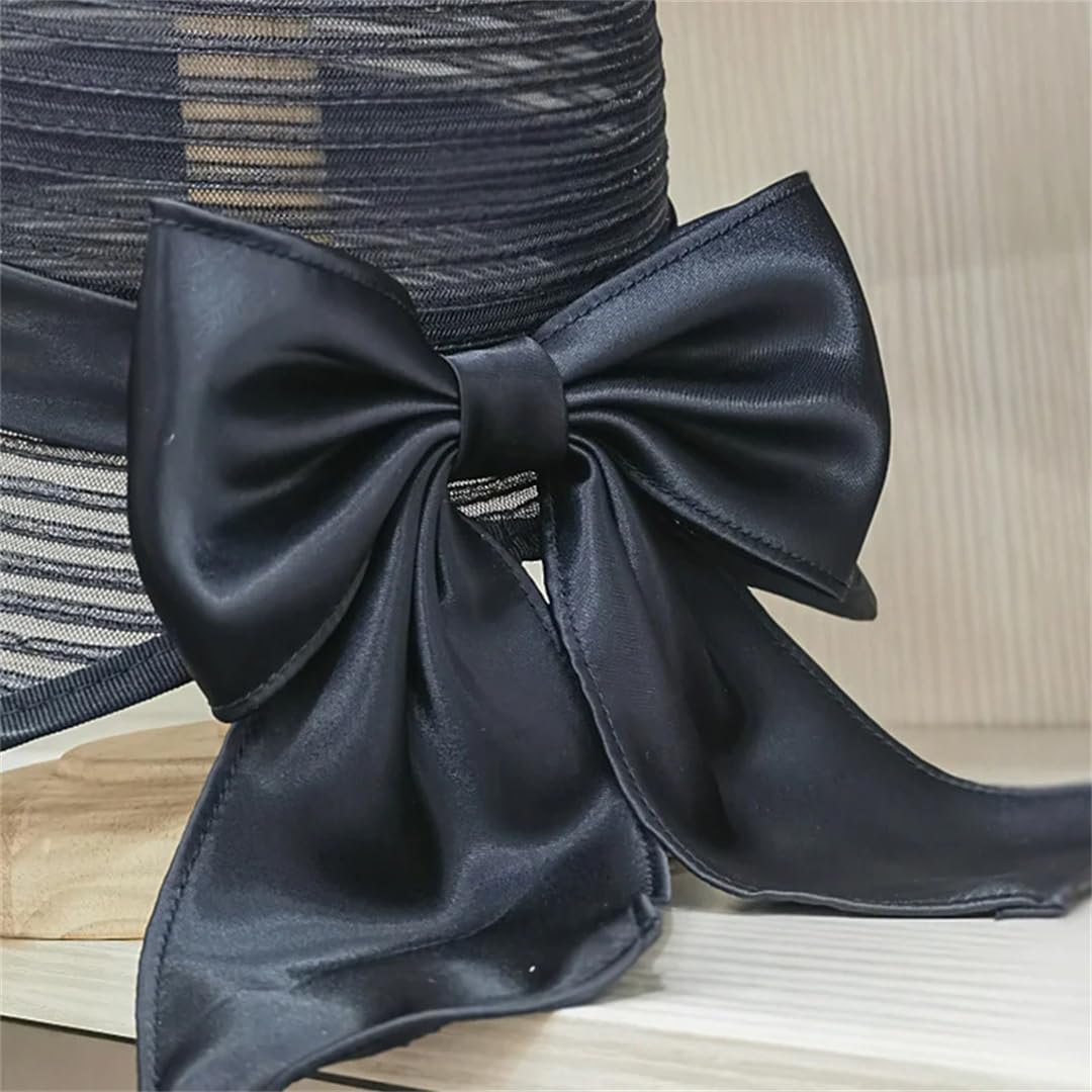 Yeuyyben Elegante cappello estivo con fiocco con fiocco a tesa larga per donna cappello da spiaggia da chiesa