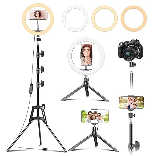 PEYOU 12" Ring Light with Tripod Stand & Phone Holder Tall 182cm/72", γMini Desktop Tripodγ & Dimmable LED Ring Light, Ringlight Tripod Stand for Tiktok, YouTube, Photography, Makeup, Live Streaming - 60 inch