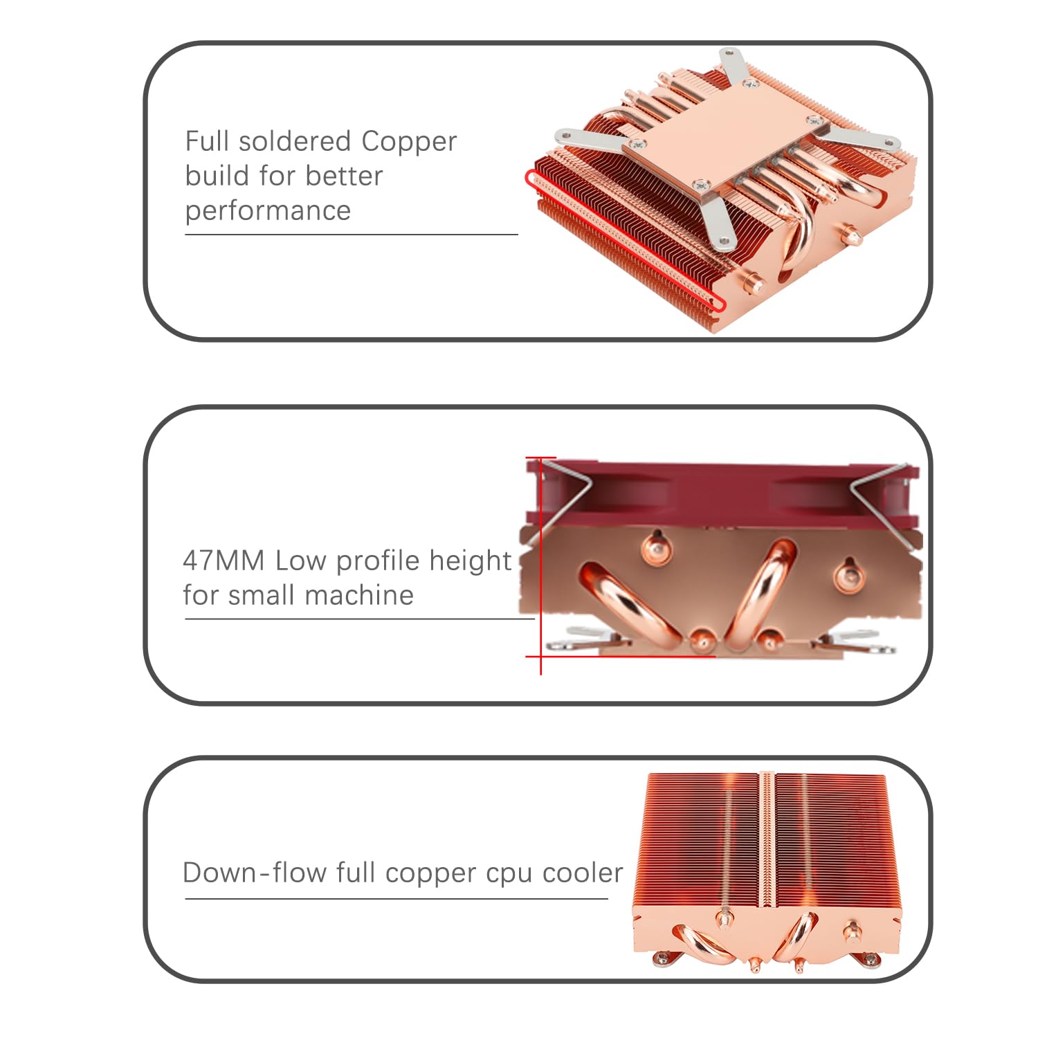 TR-Thermalright AXP90 X47 Full CPU-Kühler, 4 Heatpipes, leiser 92 mm Low-Profile-Lüfter, 2700 U/min, für AMD AM4/AM5, Intel LGA1851/1700/115x/1200, Low-Profile-ITX-PC-Kühler-reines Kupfer-Prozess