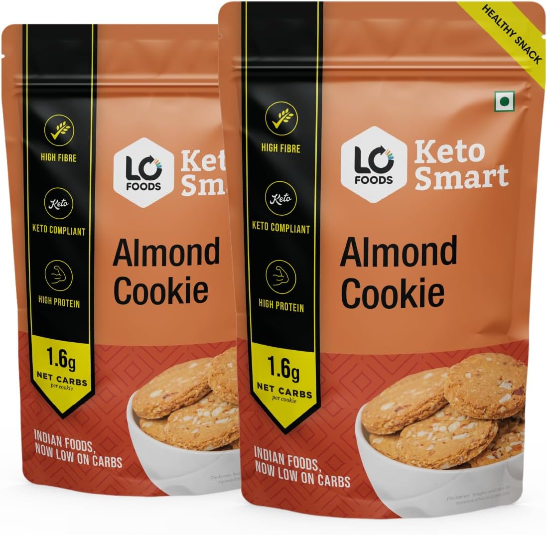 Keto Almond Cookies (2 X 200g) | Stevia Sweetened Sugar Free Keto Cookies | Authentic Flavor and Taste Keto Biscuits | 2.7g Net Carb Keto Snacks with Zero Sugar | Low Carb Diabetic Snacks