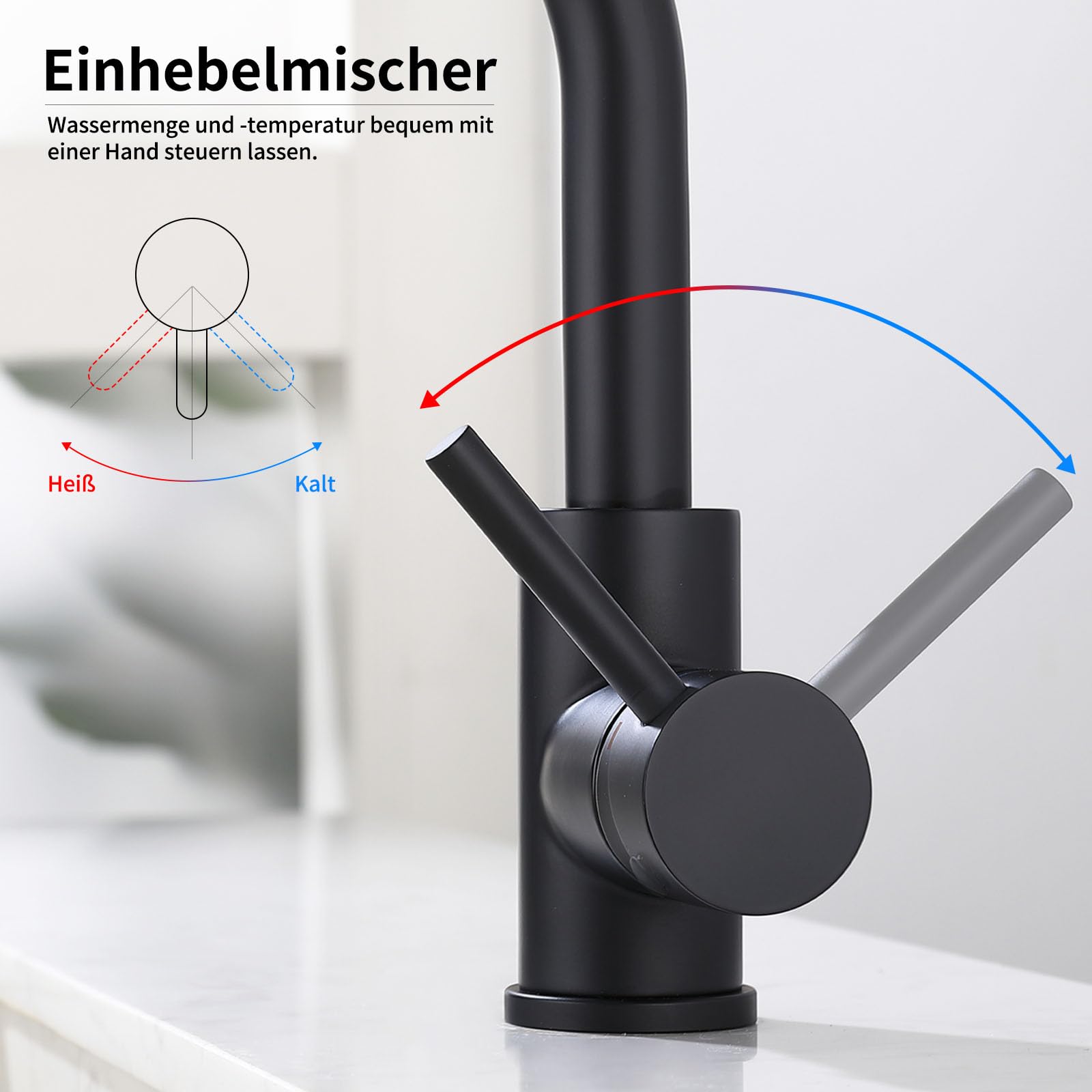 HOMELODY Niederdruck Armatur Bad/Küche Schwarz Waschtischarmatur 360° Drehbar Wasserhahn Bad Armatur Waschbecken Mischbatterie Einhebelmischer Waschbeckenarmatur