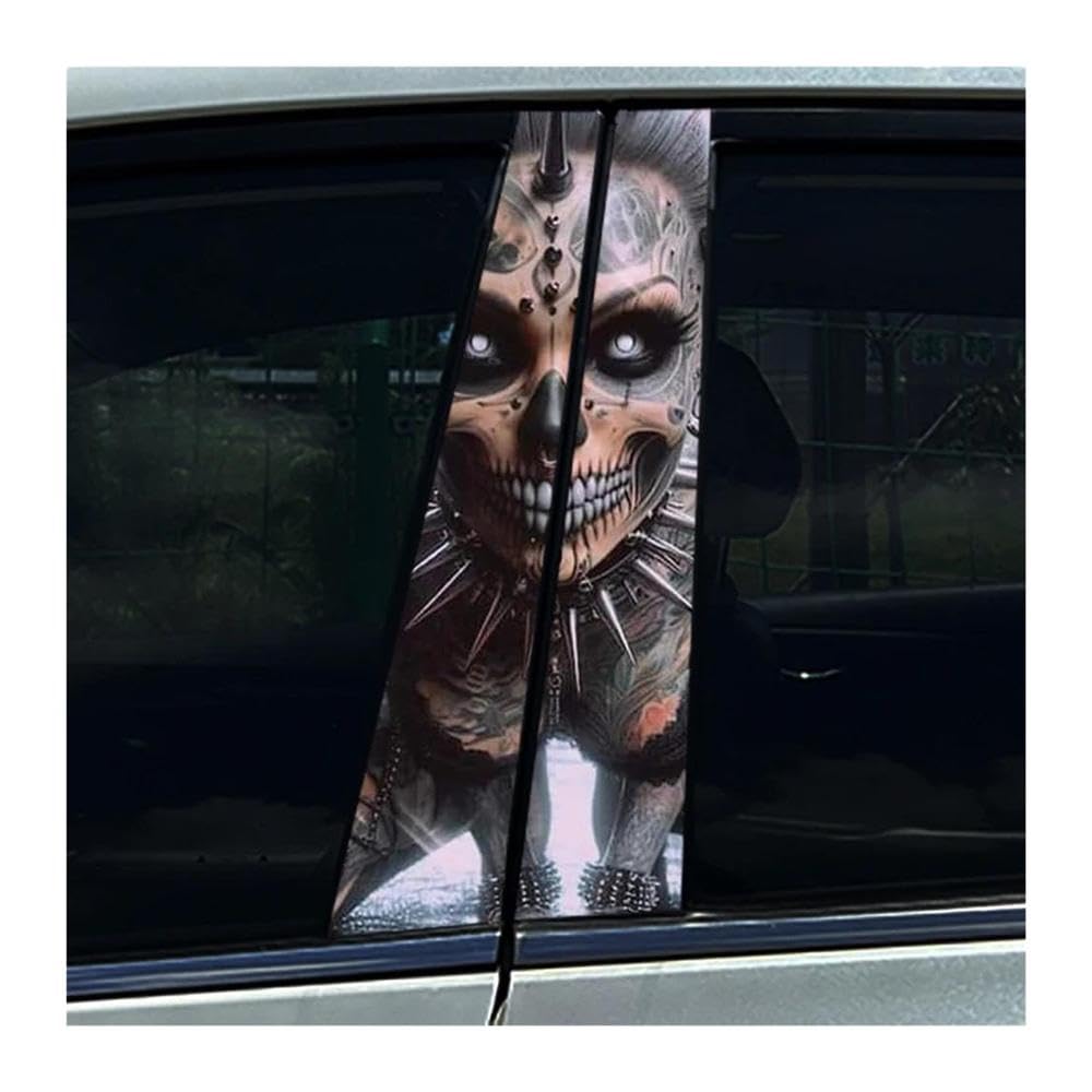 Body Parts 2pcs Skeleton Couple Skull Car B-Pillar Stickers Car Center Column Waterproof Decals(F)