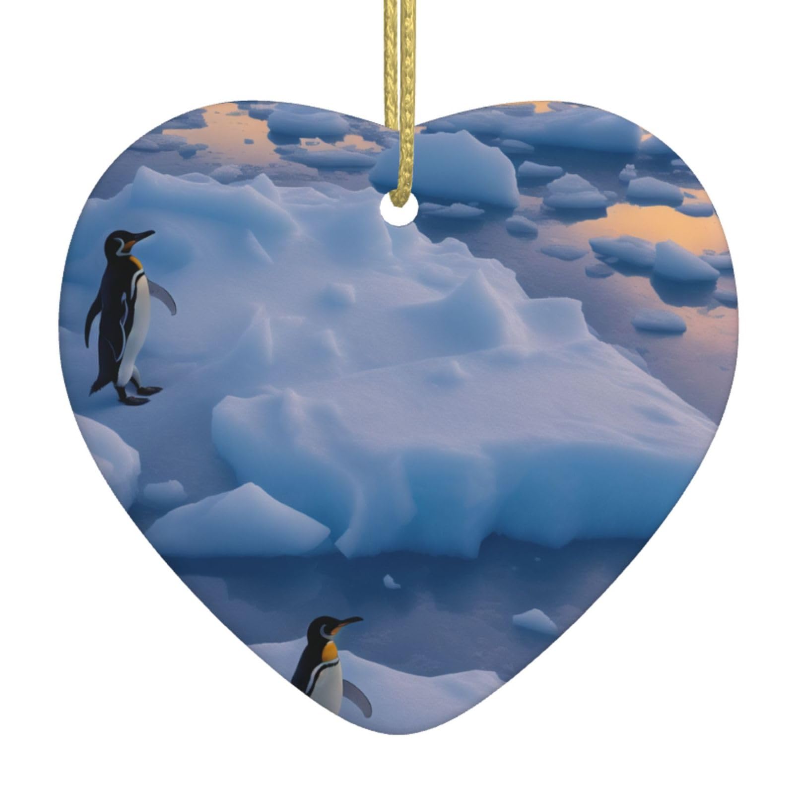 Aspoijhn Penguins Sunset (Penguins Sunset) Christmas Tree Ceramic Hanging Heart Bauble Ornaments Festive Xmas Pendant Decorations For Party Home Decor