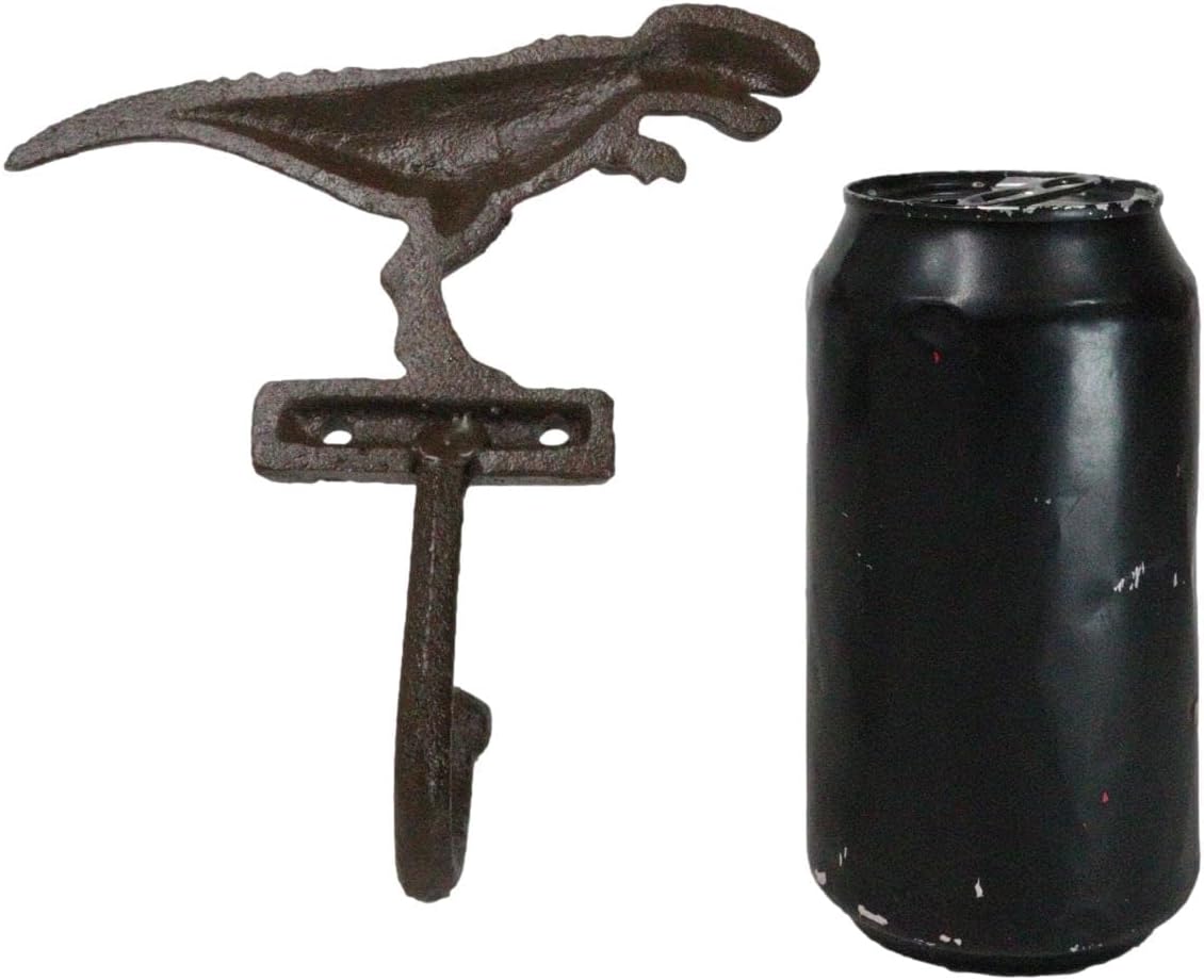 Ebros Gift Pack of 3 Cast Iron Vintage Rustic Prehistoric Jurassic Era Tyrannosaurus Rex Dinosaur Wall Key Leash Hook Holder Multi-Purpose Hanger Organizer Hooks