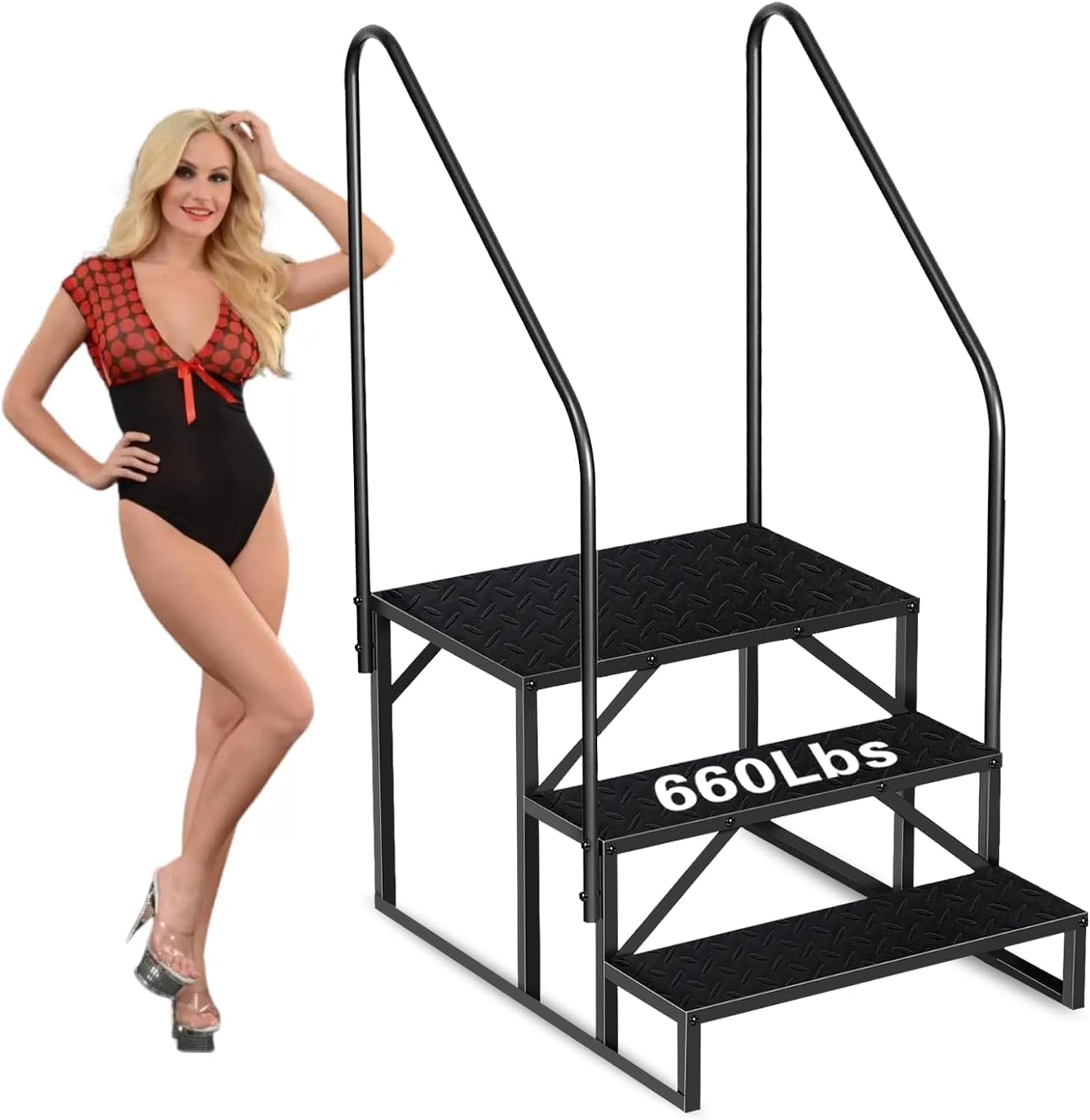 6 Step Heavy Duty Pool Ladder for Above-Ground Pools, RV Steps with Handrail, Anti-Slip Hot Tub Steps, Portable and Detachable Camper Step Stool for Spa, Mobile Home