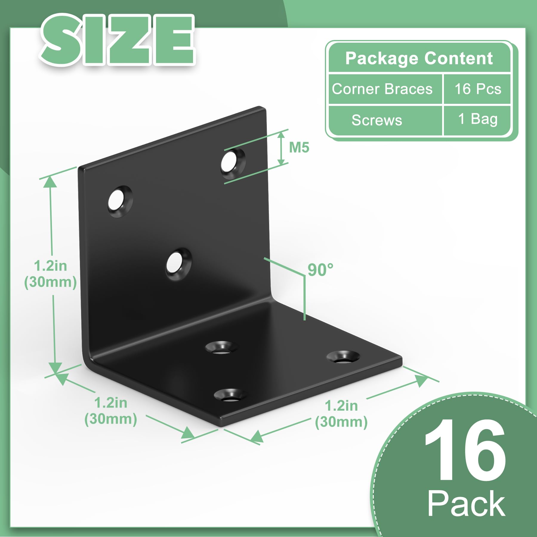 Staffe angolari in metallo, 16 staffe a L da 3,2 x 3,2 x 3,2 cm, per mobili in legno, staffe per mensole spesse 14 G, staffe angolari in acciaio legato, staffa ad angolo retto per sedie da