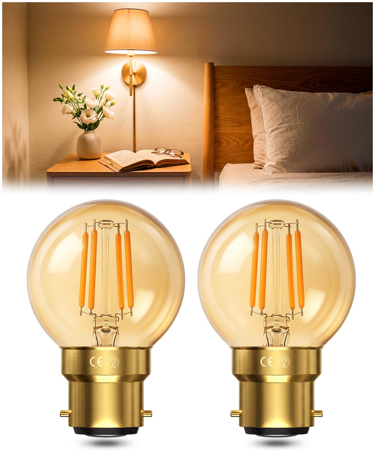 Lamptobe Dimmable B22 Bayonet Vintage LED Light Bulb 2200K Warm White
