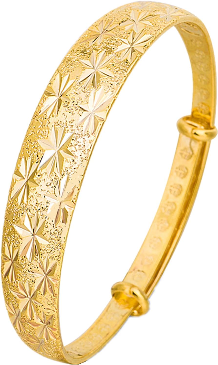 L & J 18K Yellow Gold Plated Bangles Classical Adjustable Bangle Bracelet for Women