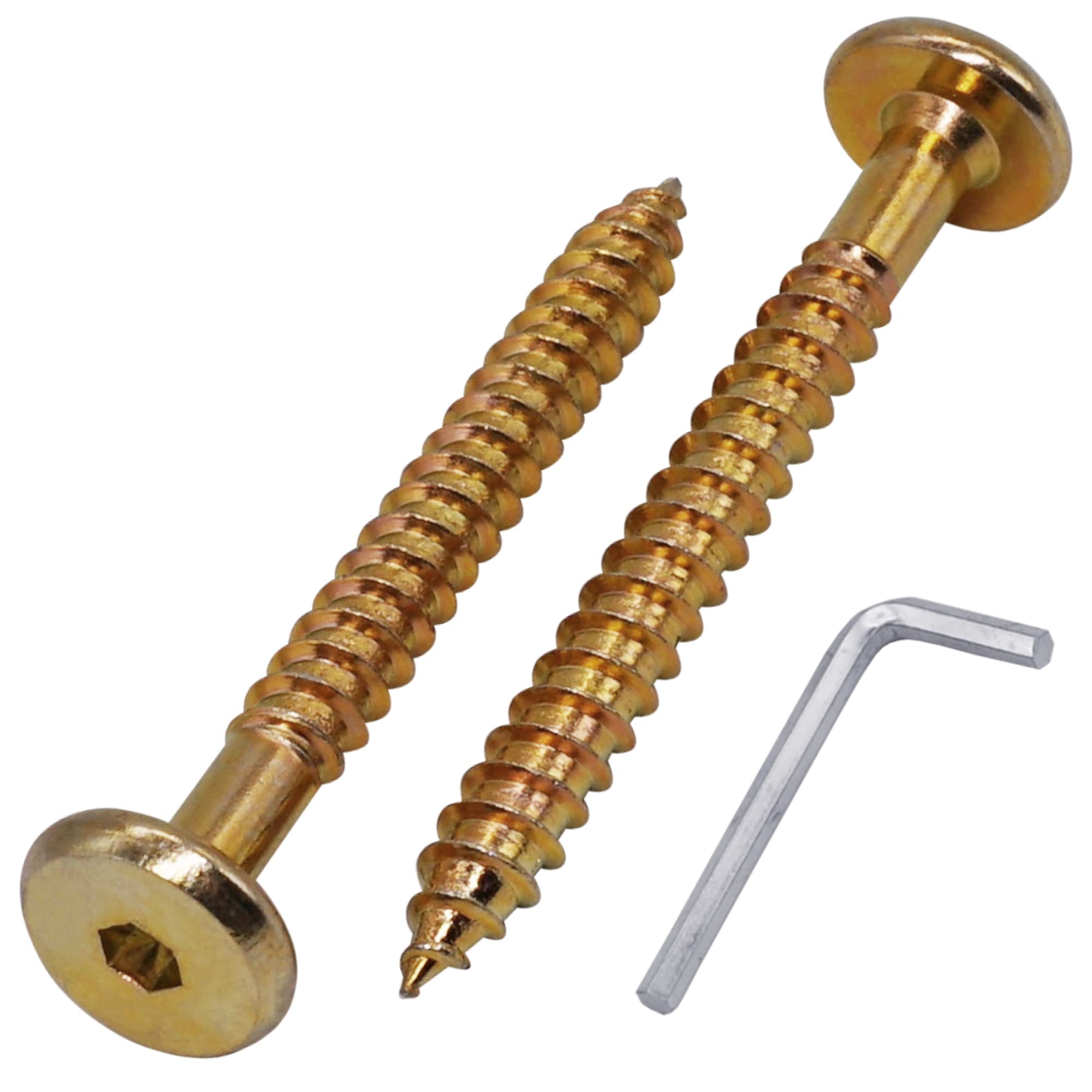 SKIR'CO (40 pcs) Yellow Zinc Plated Wood Connector Screws 6.5 x 60 mm, Furniture Connector Screws, Flat Head