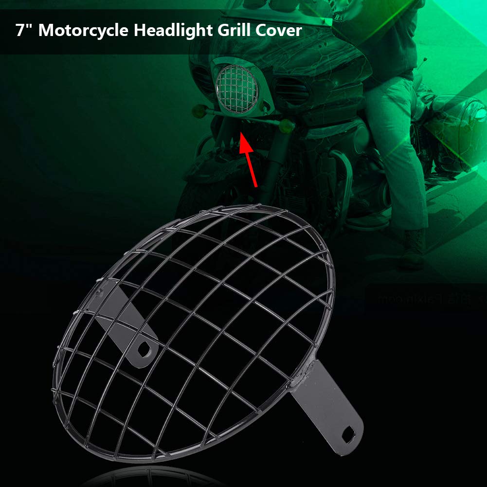 Grille Phare Moto Diamant Noir 7 Pouces (20.32 Cm) - Protection Avant, Montage Universel - Pour Cruiser, Café Racer, Custom