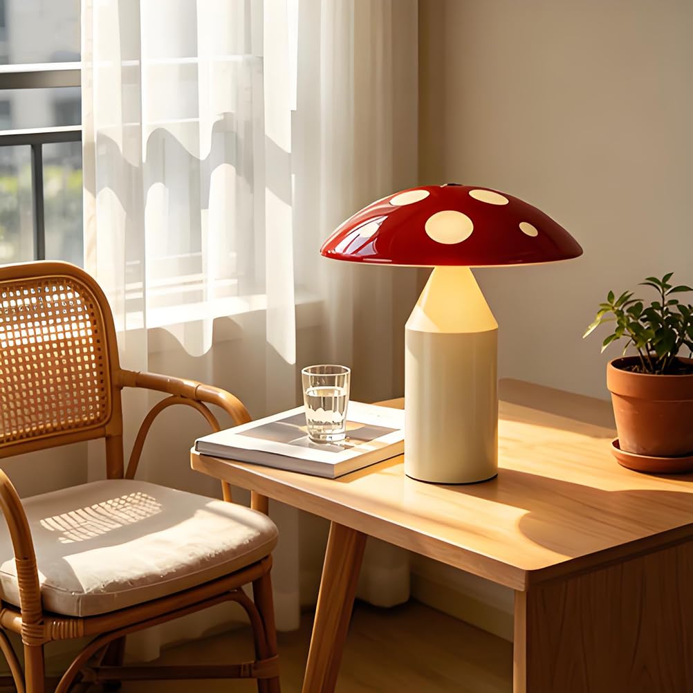 AoLa Lampada a LED a forma di fungo lampada da tavolo senza fili ricaricabile dimmerabile con comando touch ricaricabile tramite USB alimentata a batteria lampada da comodino senza cavi,Rosso