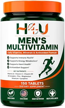 H4U Mens Multivitamin Tablets, 150 Count, Daily Vitamin & Mineral Supplement with Vitamins A, C, D3, E, B-Complex, Zinc, Magnesium, Selenium & Lycopene, Supports Overall Wellness*