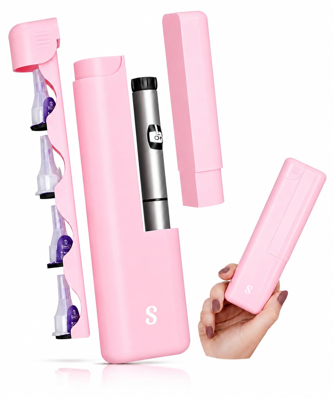 STRAWBERRY &amp; CO Insulin Cooler Travel Case - Built-in Sharps Dispenser &amp; Temperature-Control Organizer- TSA Approved Diabetic Pen Storage for Ozempic, Insulin Pens &amp; Needles - Compact &amp; Leak-Proof