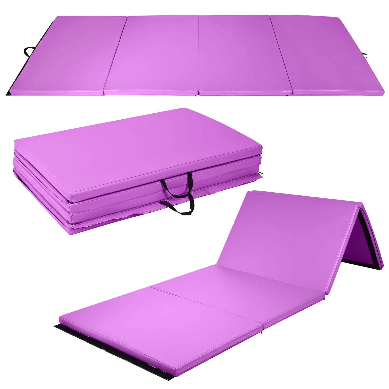 COSTWAY Gymnastics Exercise Mat, 8FT x 4FT Tumbling Mats with High Density 5cm Thick Foam, Carry Handles, Folding Fitness Floor Mat for Yoga Pilates (Violet)