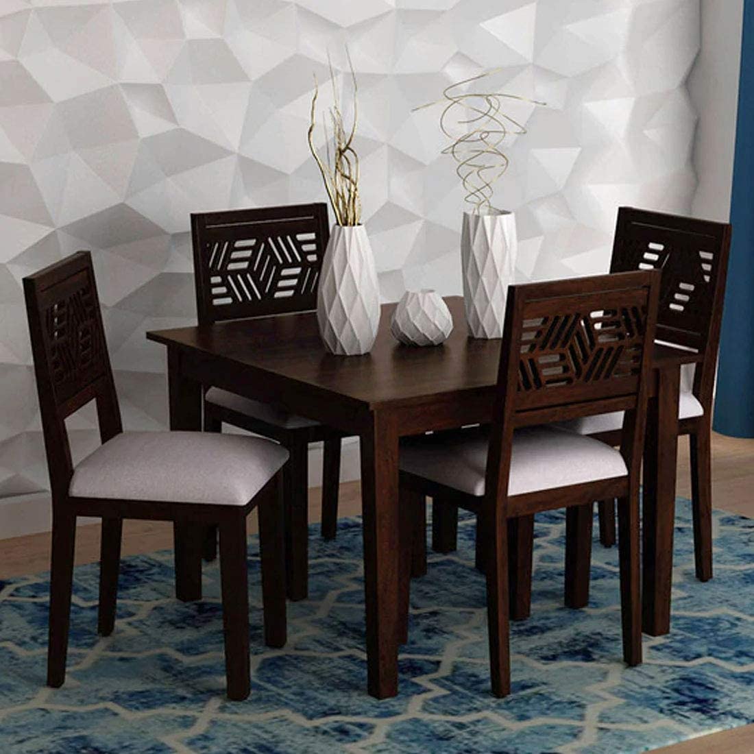 BHATI FURNITURE Solid Sheesham Wood Dining Set for Dining & Living Room, Hotels, Offices, and Restaurants – Attractive Design with Proper Finish (Dark Walnut White Cushioned Chair, 4 Seater)-image-26