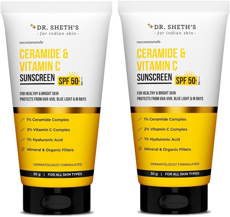 Ceramide & Vitamin C Sunscreen Spf 50+ Pa+++, One Step Routine For Summer, Non-Greasy, Quick-Absorbing, Zero White Cast, For Women & Men, Uva Uvb Sun Protection, 50Grams (Pack Of 2, All)