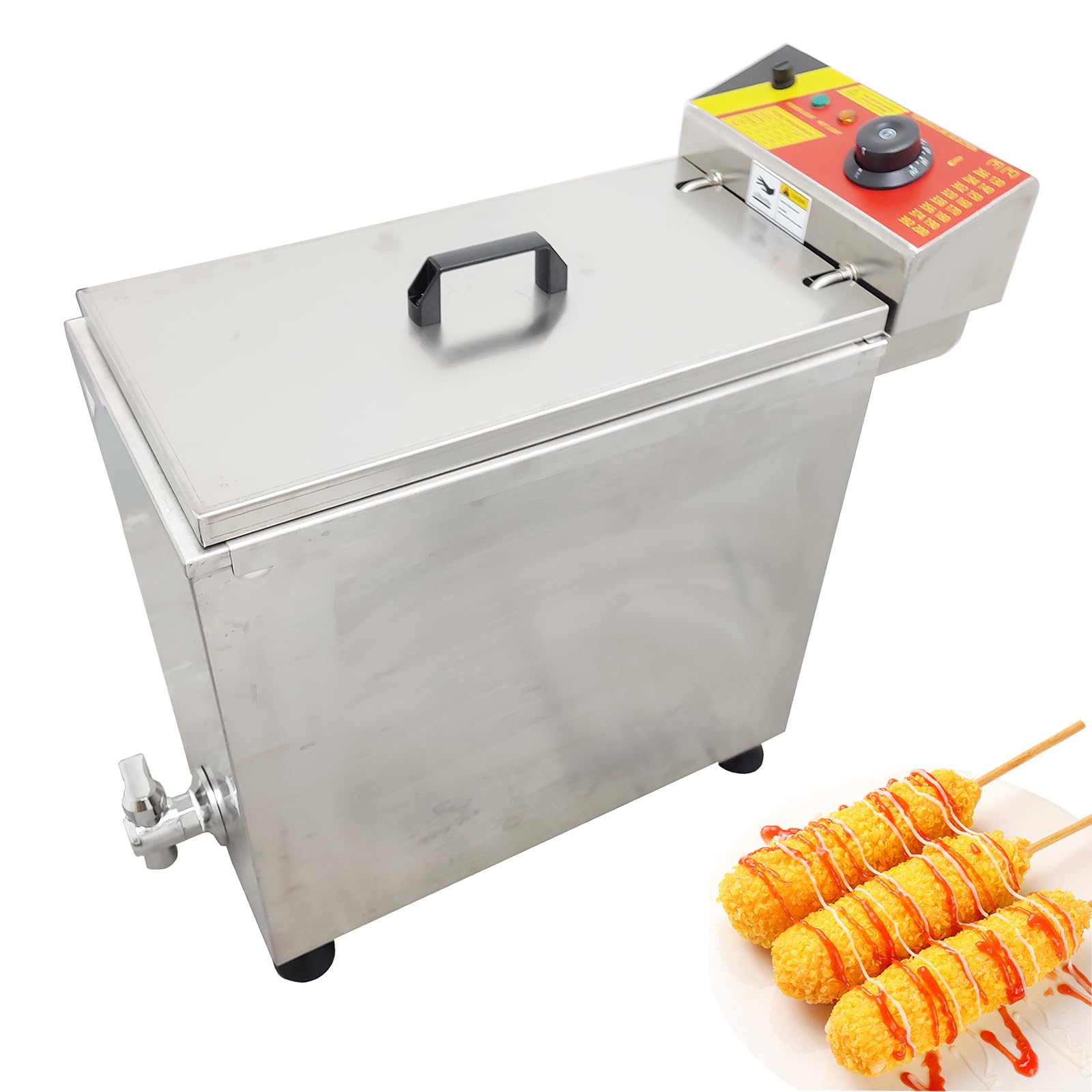 EQCOTWEA Commercial Automatic Cheese Hot dog Sticks Fryer, Hot Dog Frying Machine, Electric Hot Corn Dog Deep Fryer Machine, 12 Clamps, Adjustable Temperature, for Hot Dog Sausage, 110V