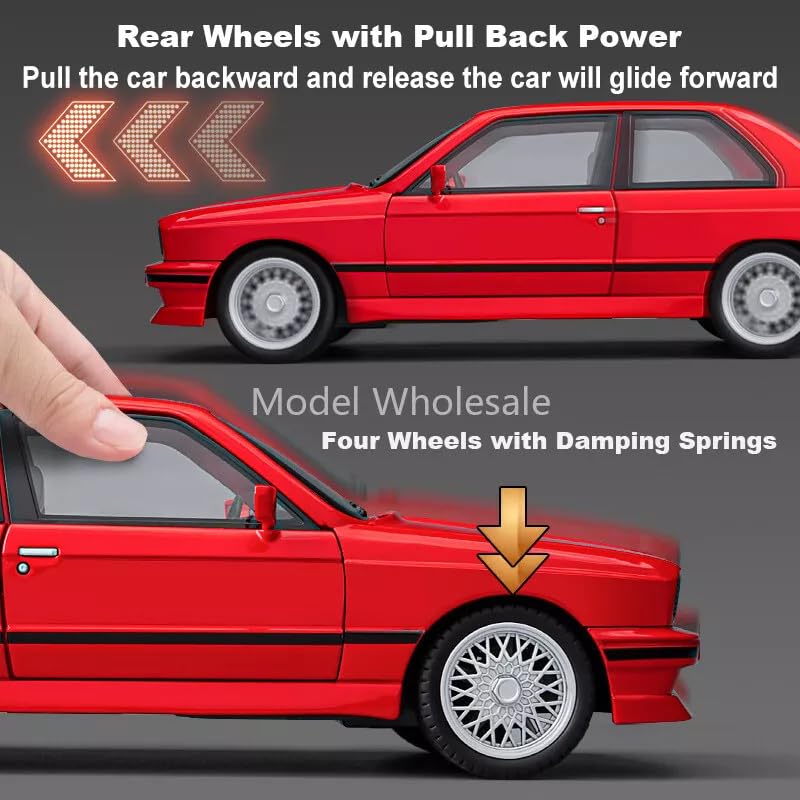 Image of Big Size B-M-W M3 E30 1988 1:24 diecast Metal Pullback Toy car with openable Doors & Light, Music Boys car for Kids Best Toys Gifts Toys for Kids (Red Color)
